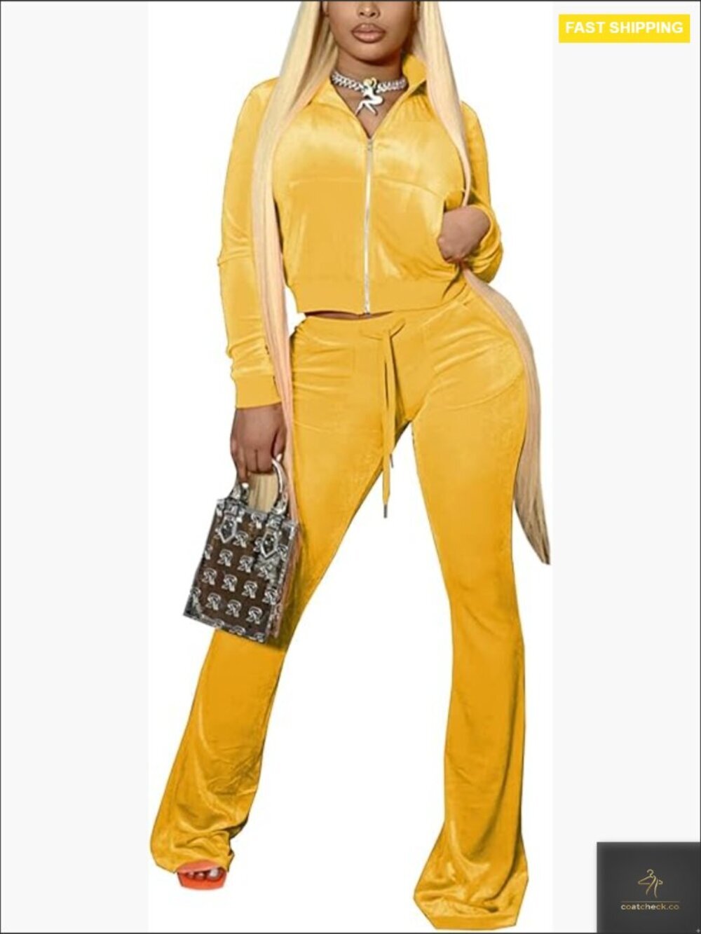 Velour Tracksuit Set Y2K Retro Zip Up Crop Jacket Bell Bottoms Pants